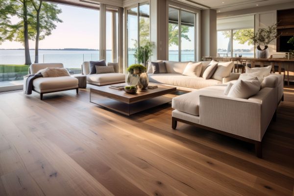 Picture of Condo Living Room with Couches, Large Windows Picture of Condo Living Room with Couches, Large Windows and Wood Flooring